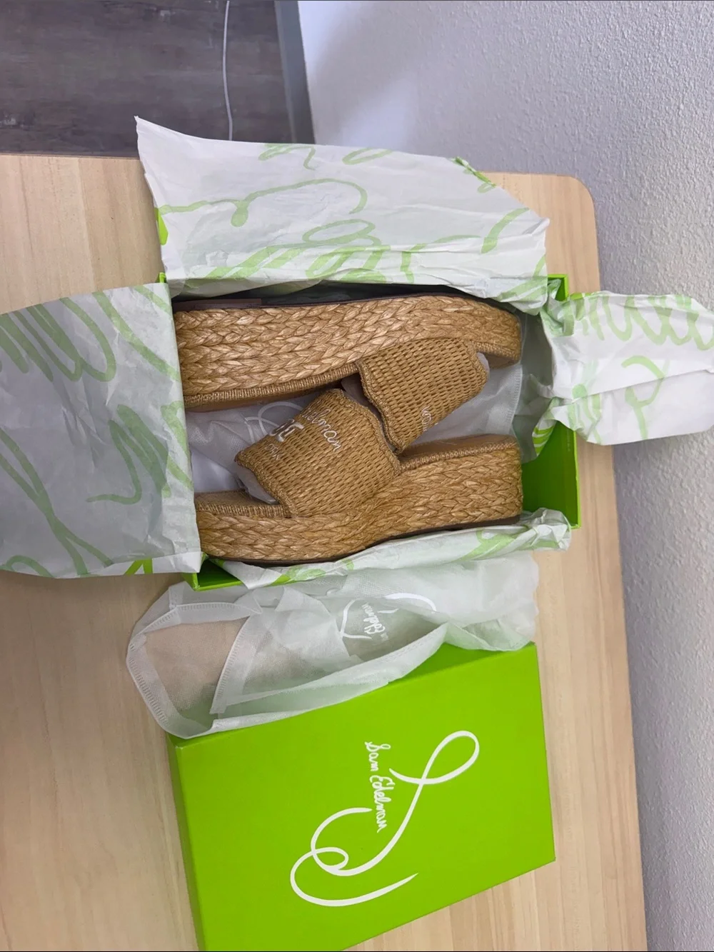 Sam Edelman Tan Woven Espadrille Platform Slides 9.5